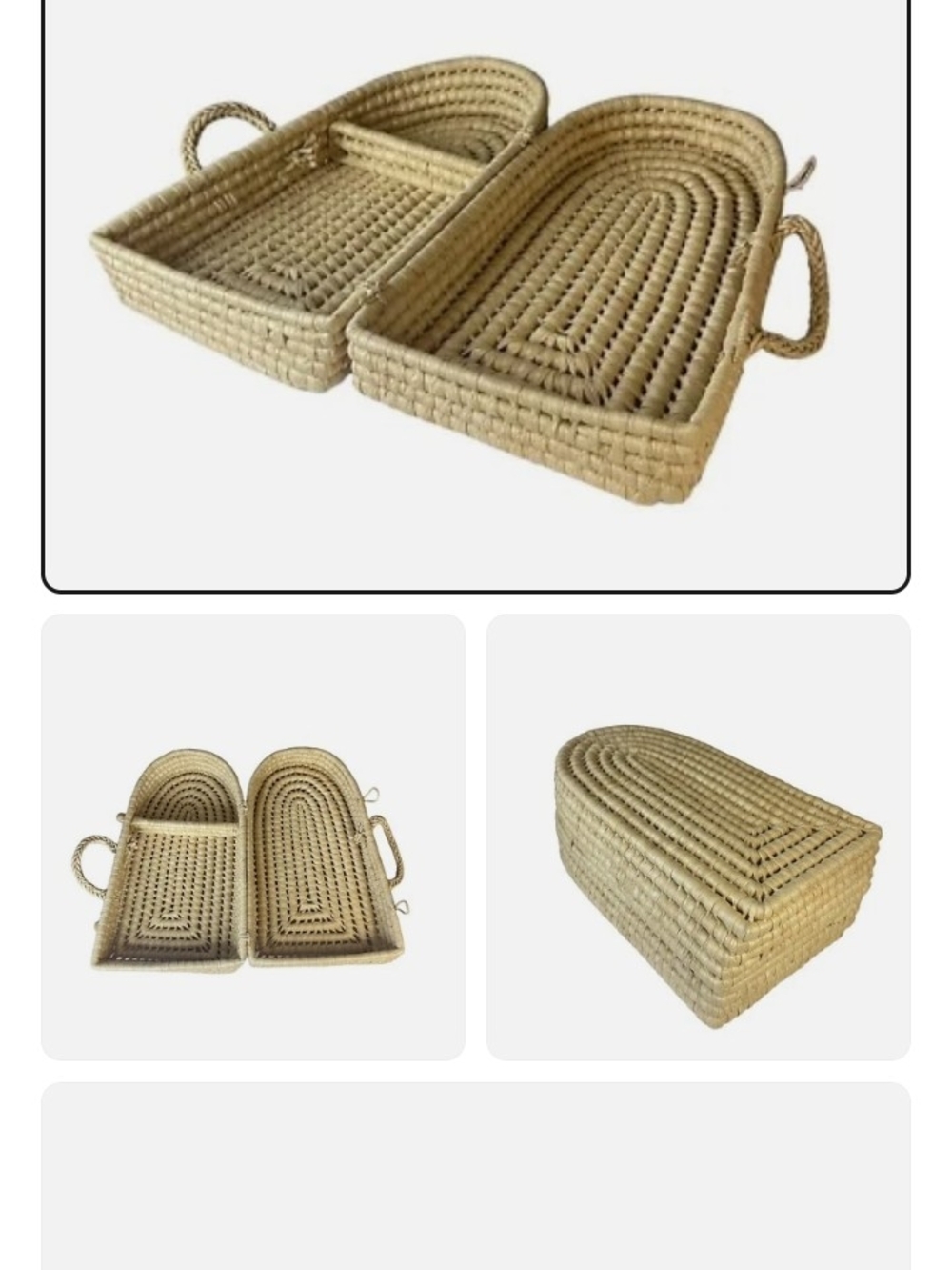 Vintage Hand Woven Coil Basket with Handles & Lid Carry All Storage Oval Wicker